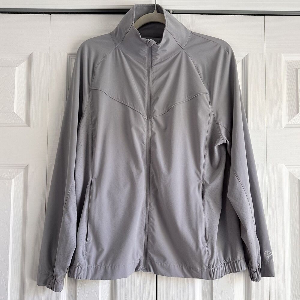 Coolibar Sprinter Sport Jacket M Gray UPF 50+ Sun Zip Lightweight Active